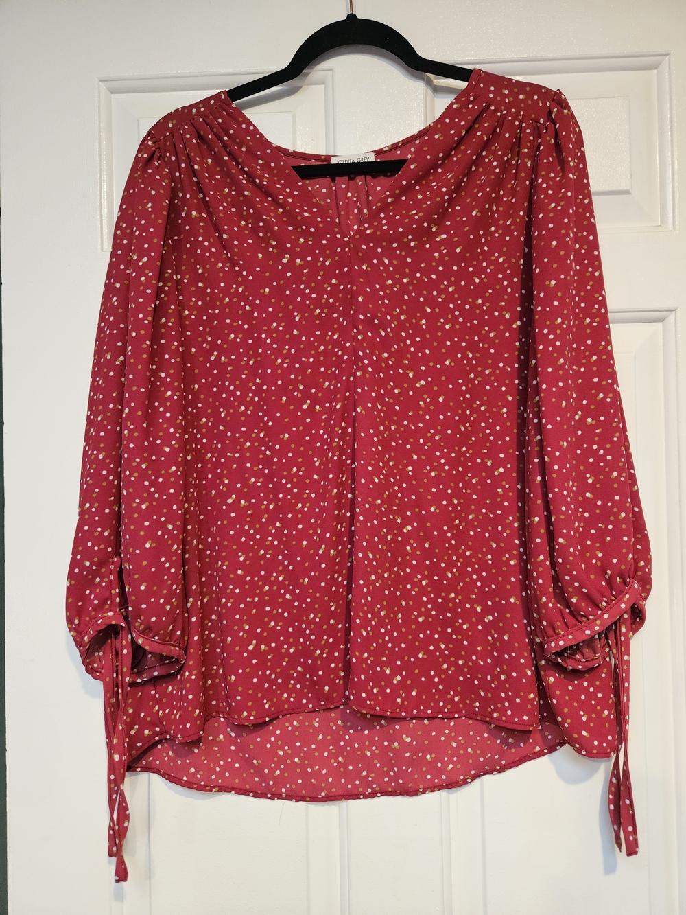 Womens Red 3/4 Sleeve Blouse-  Polka Dot-Print Size 1xl